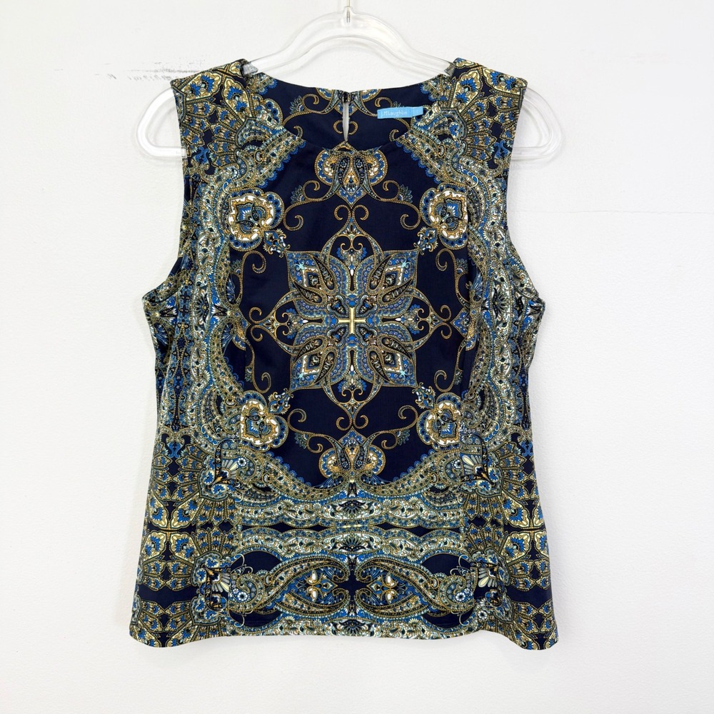 J.McLaughlin Navy Blue Paisley Baroque Sleeveless Top Size L
